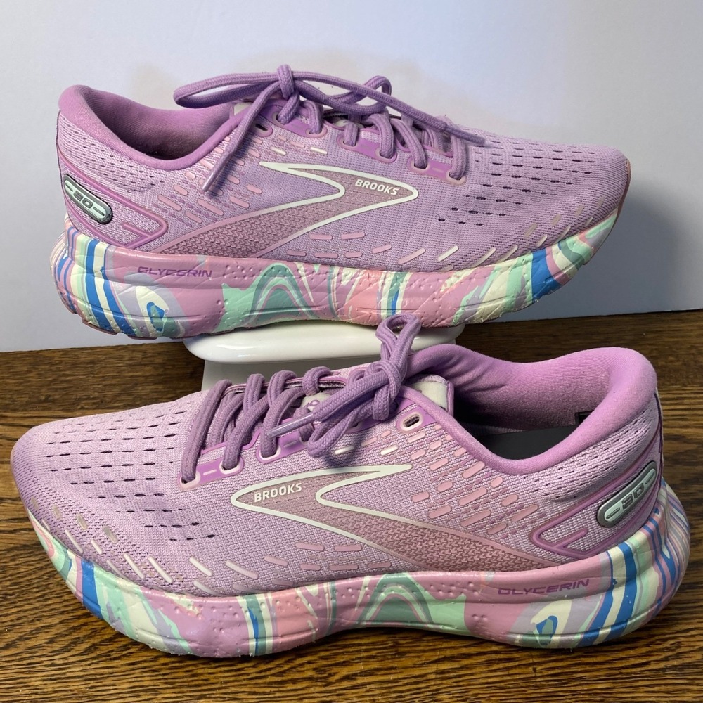 Brooks Glycerin 20 Womens 8 Running Shoes Purple Marble Swirl 1203691B513 Mesh